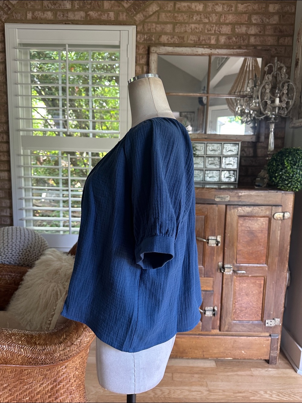MAREA BY LIZ JOY EVERLY GAUZE TOP INDIGO SMALL NEW - Picture 3 of 6
